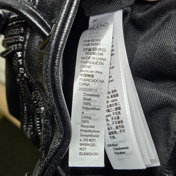 Aldo Mackie Black Faux Leather Bucket Bag Rhinestone Fringe Festival Party - Picture 12 of 13